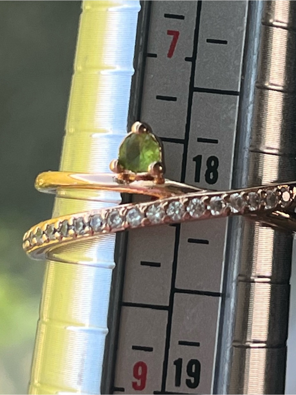 BP Gold plated Green peridot Gemstone and CZ  ring sz 8
